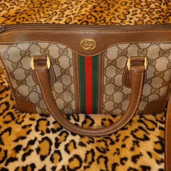 Gucci Monogram Red & Green Stripe Boston Bag (Vintage) - Picture 2 of 7